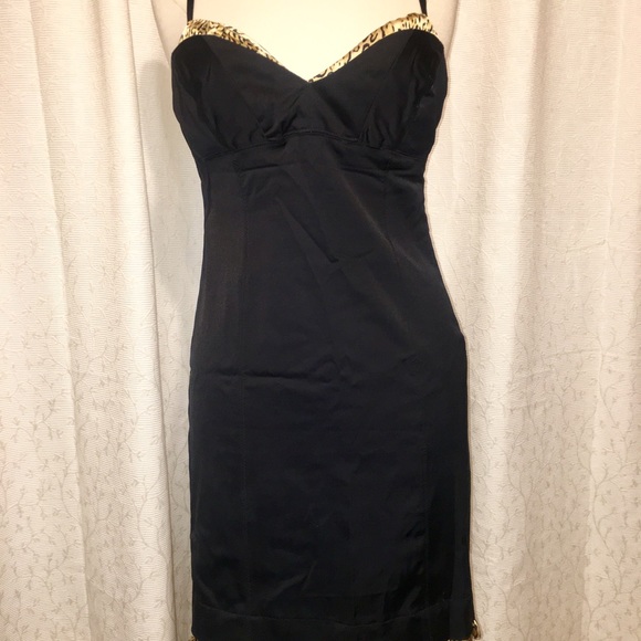 Guess 90s sexy stretch satin black & leopard dress - Picture 5 of 8